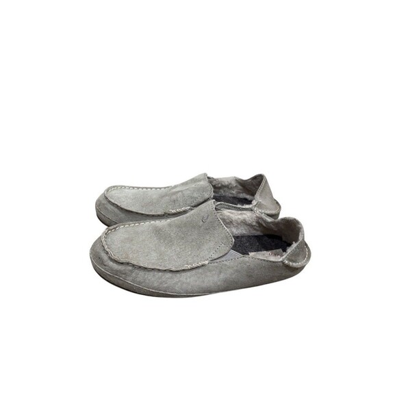 OluKai Shoes - OluKai Nohea Slipper Women’s 8 Shearling Lined Suede Gray Moccasin Shoe